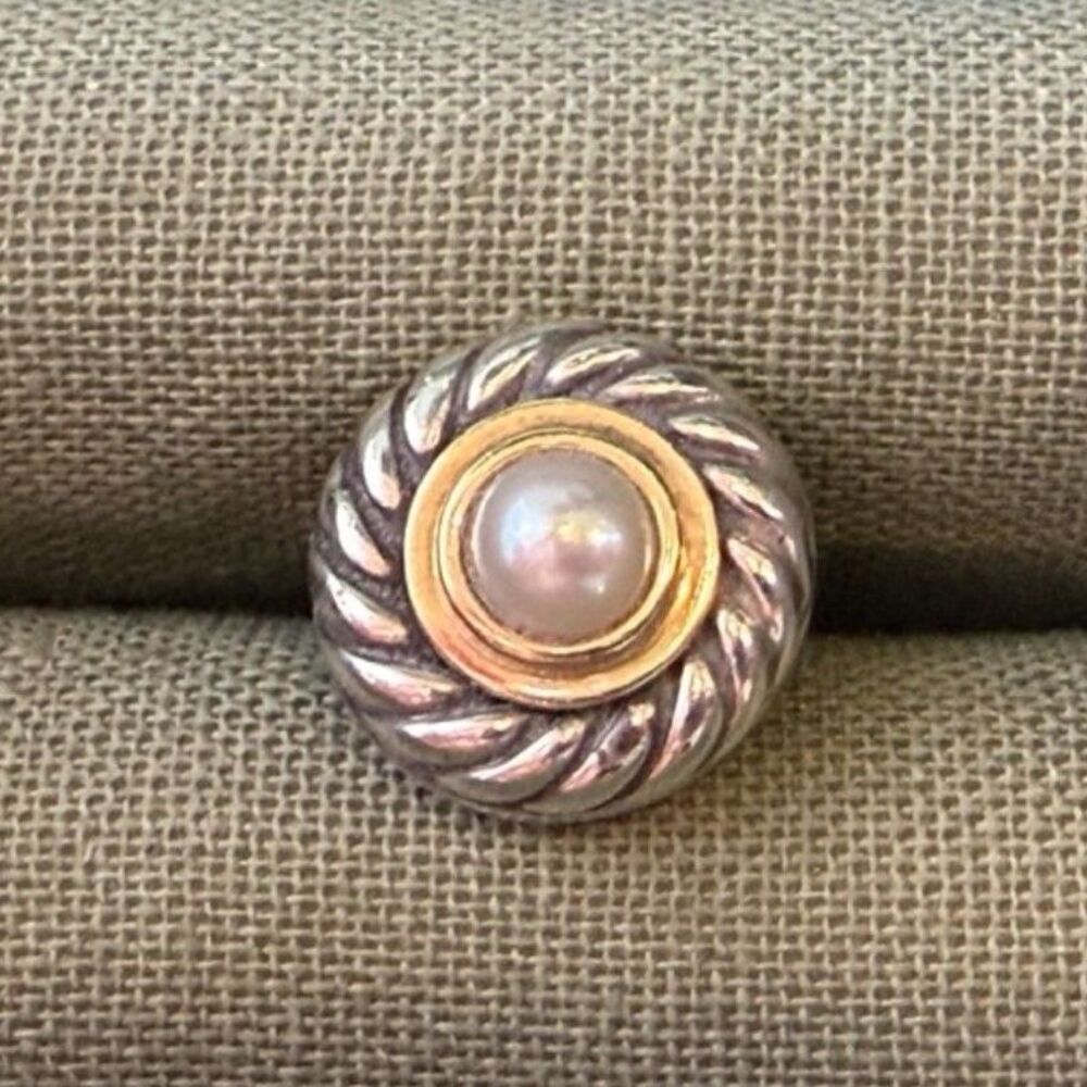 David Yurman Two-Tone Pearl Cable Cookie Stud (Single Earring)